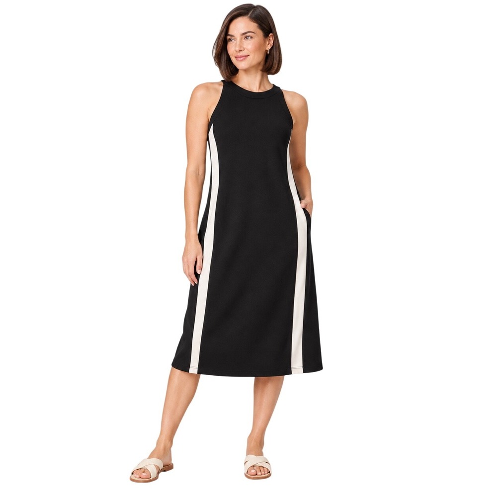 SPANX AirEssentials Side Stripe Tank Midi Dress XL Black White Minimalist Travel